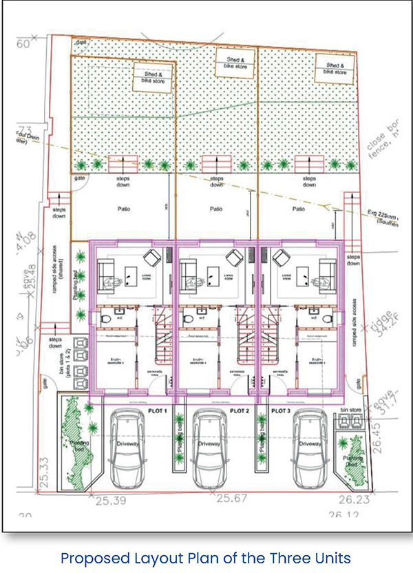 Lot: 150 - SITE WITH PERMISSION FOR THREE, 3-BEDROOM HOUSES - Proposed Ground Floor